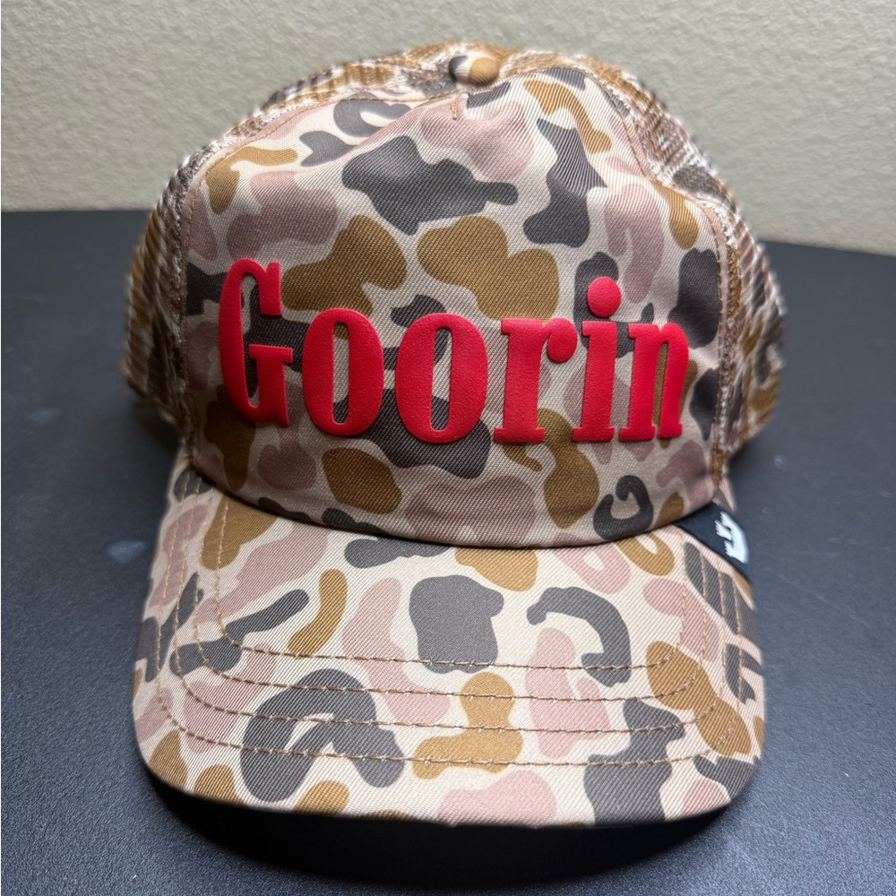 Goorin” Logo Trucker Hat – Camo Crush colorway.